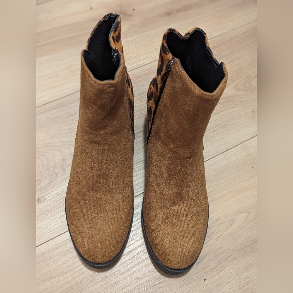 Leopard Print Brown Ankle Boots